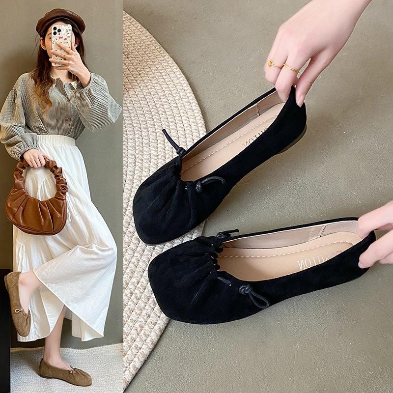 Retro Flat-soled Doudou Shoes Women's Spring New One-pedal Soft-soled Single Shoes Casual Versatile Mori Women's Style Ladyshoes
