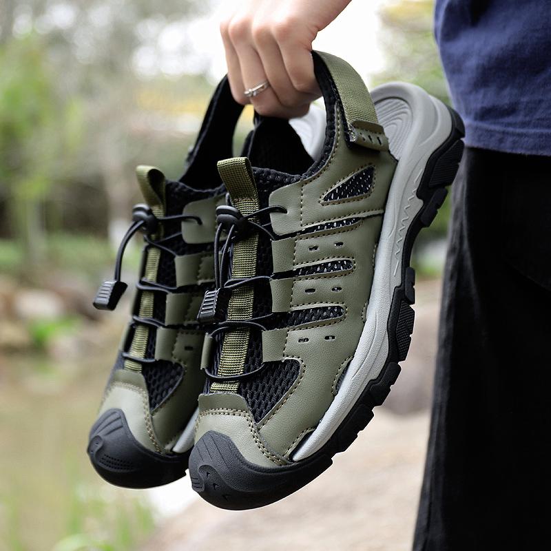Fashion Summer Breathable Men's Bag Head Sandals Hollow Mesh Hole Shoes Outdoor Non-slip Flats Lightweight Sports Leisure Beach Shoes