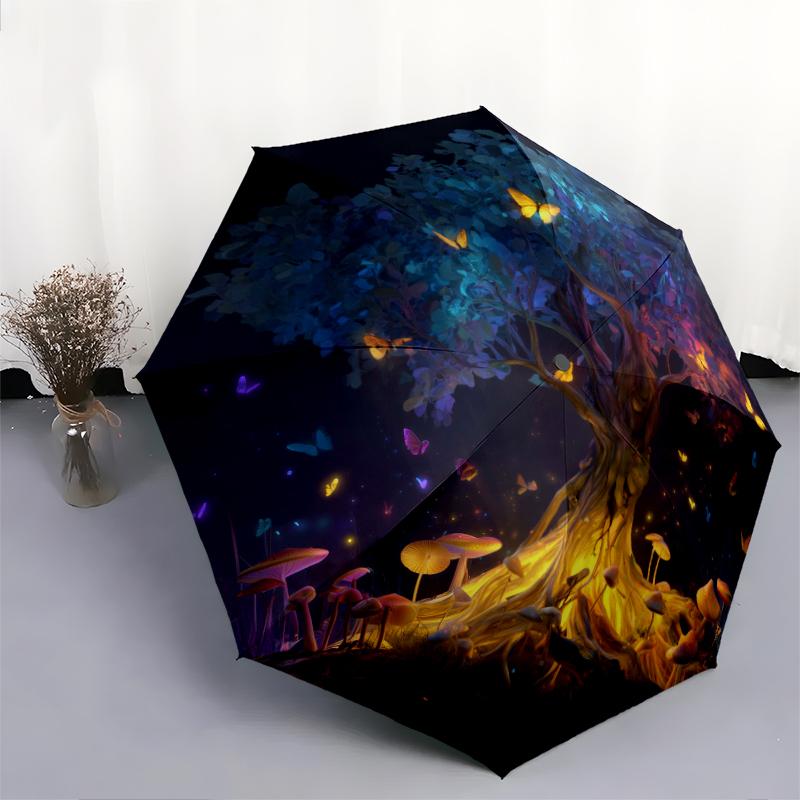 1 PC Automatic Folding Umbrella - The Mysterious Tree of Life Pattern, Portable & Foldable Design with 8 Ribs, Christmas Birthday Gifts