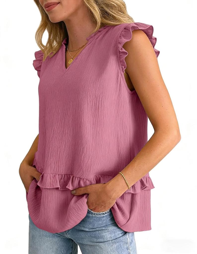 2026 Summer Women's Solid Color Ruffled V-Neck Vest Top