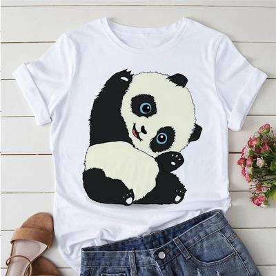 Frauen t-shirt Mode tops Cartoon Stretching panda 90s Kleidung Print T shirt Kurzarm Sommer Weiß T-shirt Weibliche T hemd