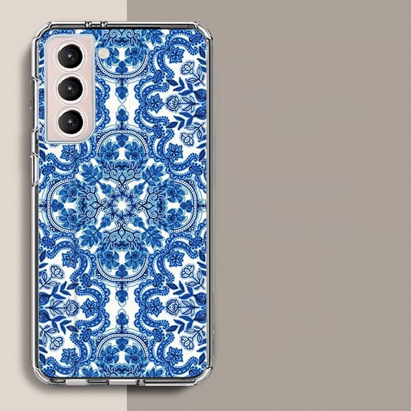 Blue white Porcelain Pattern Phone Case For Samsung Galaxy S25 Edge S24 S23 FE S21 S20 S10 Plus S22 S26 Ultra Cover Clear Cases