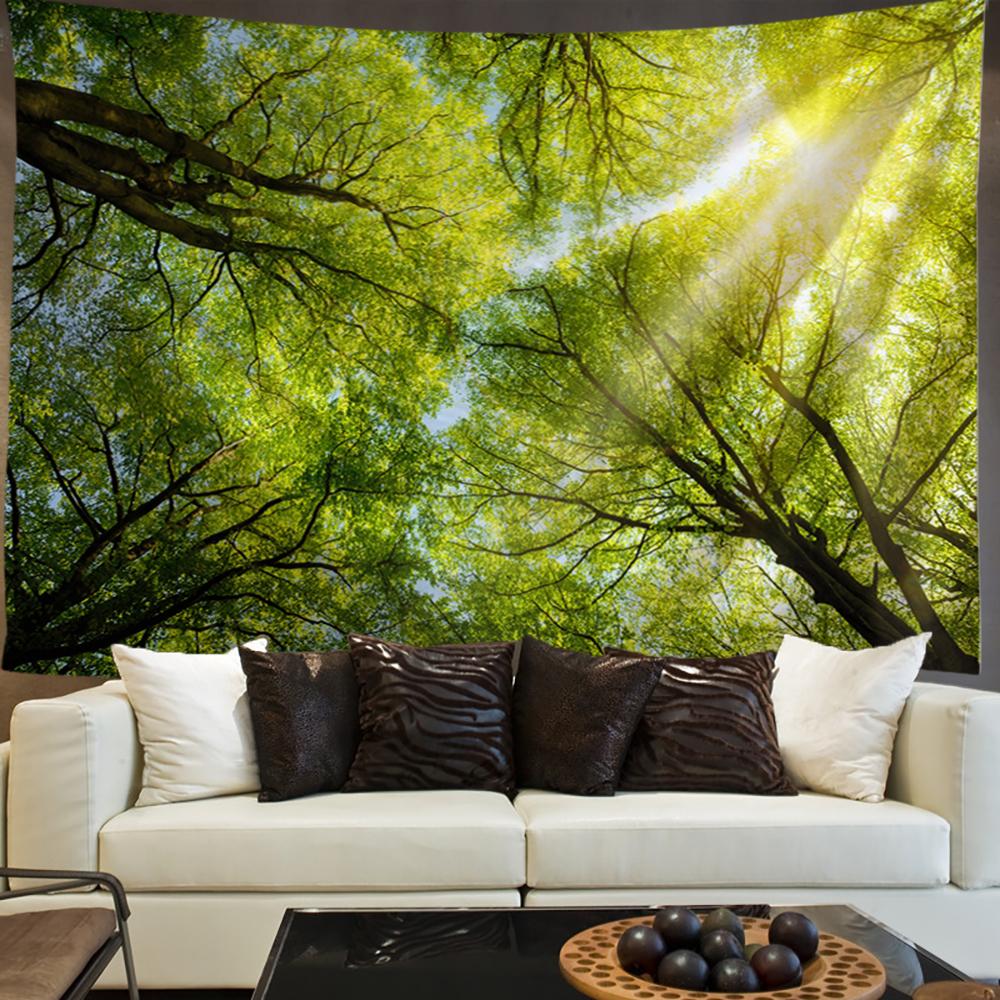 Forest River Tapestry Green Natural Landscape Tapestry Wall Hanging Decoration Living Room Bedroom Decorative Tapestry