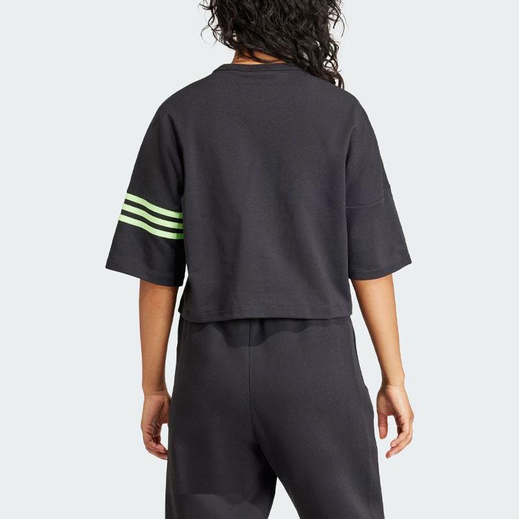adidas Originals Três Listras Bloco de Cores Corte Solto Manga Curta Ombro Caído Camiseta Mulher Camisetas Preto IU2499