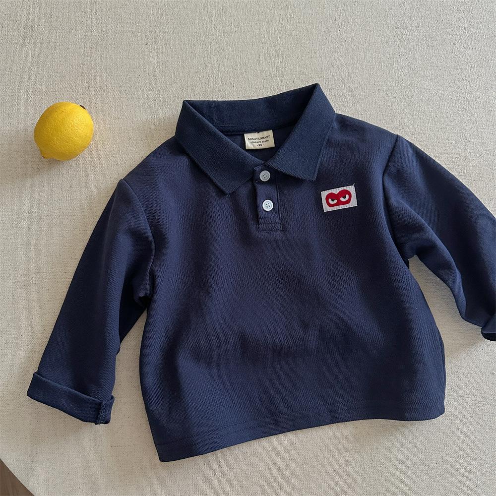 Kids Solid Long Sleeve Polo Shirt with Heart Print for Boys and Girls