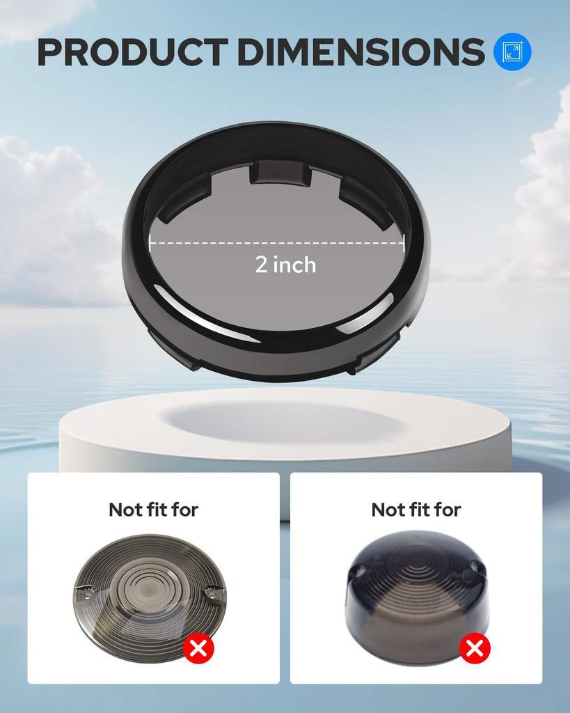 Benlari Smoke Bullet Turn Signal Turn Signal Light Lens Covers for Harley Street and Road King 2" Lenses, Touring, Softail, Dyna, Sportster, Glide,