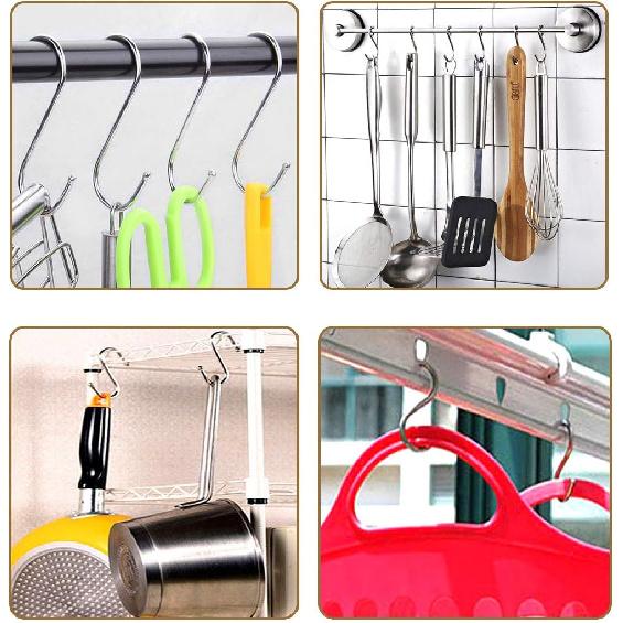 uxcell Stainless Steel S Hooks 2" S Shaped Hook Hangers for Kitchen Bathroom Bedroom Storage Room Office Outdoor Multiple Uses 8pcs