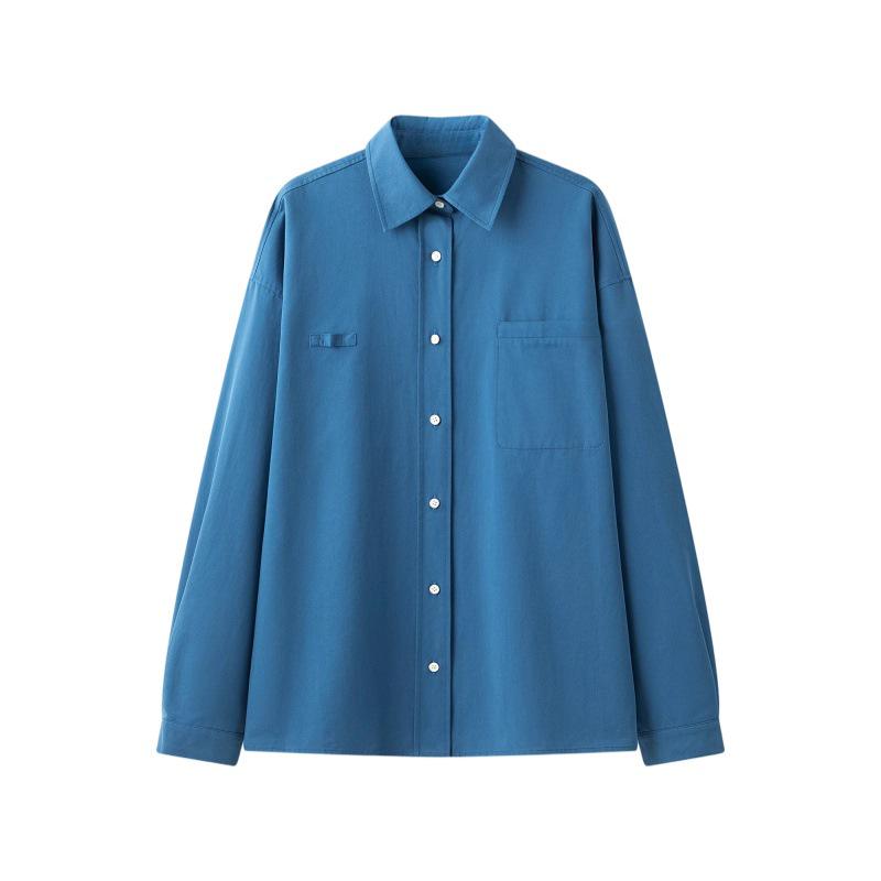 Longmei Women's Loose Lapel Pure Cotton Shirt - Early Spring 2026 Nordic Style, Simple Commute Long Sleeve Top