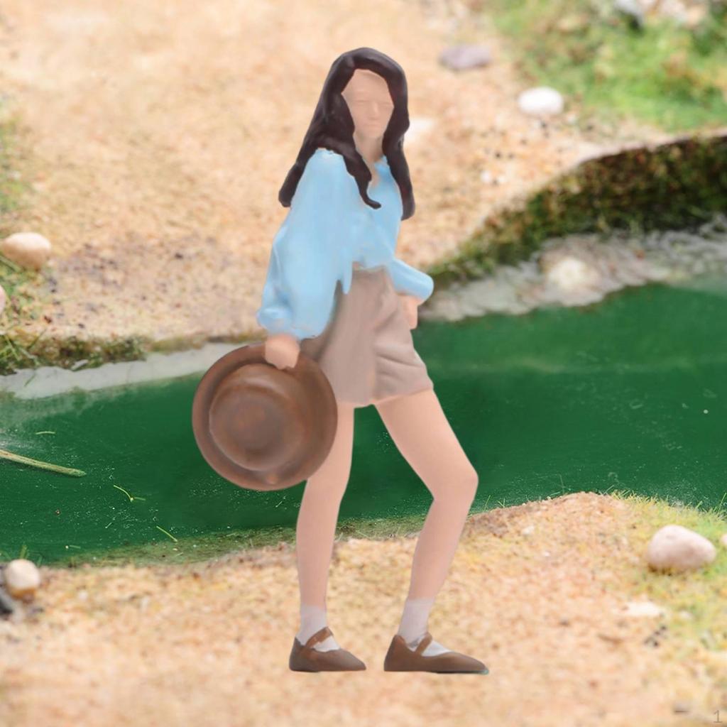 1:64 Girl Model Shirt Figure Diorama Scenery Stimulated Photo Prop 3D Character with Long Hair
