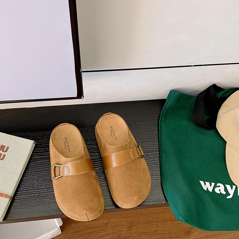 Thick-bottomed Retro Boken Slippers for Women's Outerwear 2025 New Autumn Non-slip Heightening with Skirt Bag Head and Half Slippers Tide