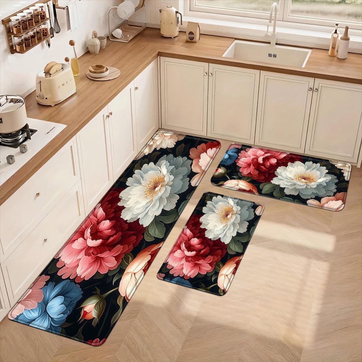 

1 шт. Кухонные коврики против усталости, с цветочным принтом, водонепроницаемые, нескользящие, толстые амортизирующие кухонные коврики, сверхпрочный комфортный коврик для стояния для кухни 40*60cm