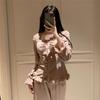 New Pajamas for Women Spring Sweet Square Neck Pajamas Set with Breast Pads Home Clothes Island Velvet Ruffles Home Clothes