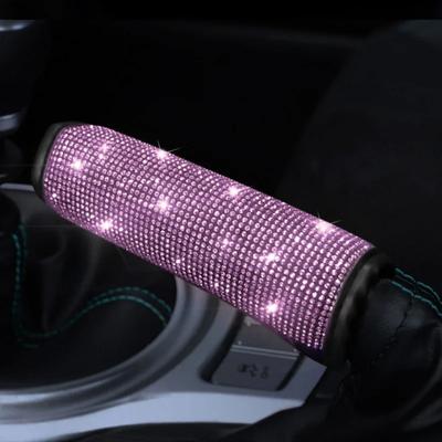 Bling Damen Autozubehör Auto Handbremse Gangschaltung Rückspiegel Armlehnenbezug Schulterpolster Rosa Strass Dekorationsset