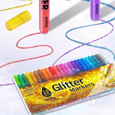 24 Colors Glitter Marker Pens 1.0mm Glitter Soft Tip Markers Multi-Colors for Scrapbooking Album DIY Coloring Drawing