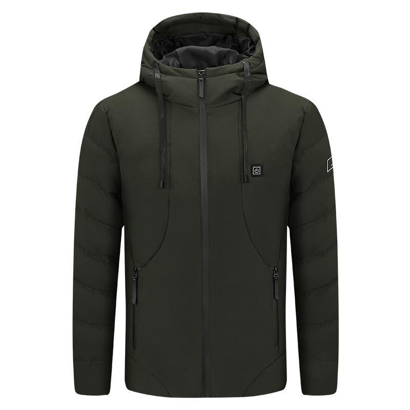Men's USB Heated Slim Fit Cotton Jacket, Korean Style, Hooded, Zone 5 Smart Heating, Padded, Warm Outerwear.