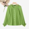 ZANZEA Women Casual Round Neck Loose Long Sleeve Blouse