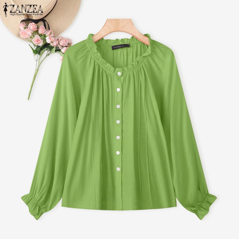 ZANZEA Women Casual Round Neck Loose Long Sleeve Blouse