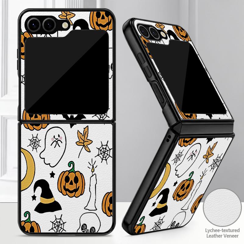 Halloween Ghost Pumpkin Case For Samsung Galaxy Z Flip 8 7 FE 6 5 4 Z Flip8 Flip7 Flip6 Flip5 Hybrid Leather Skin Hard PC Bumper Cover