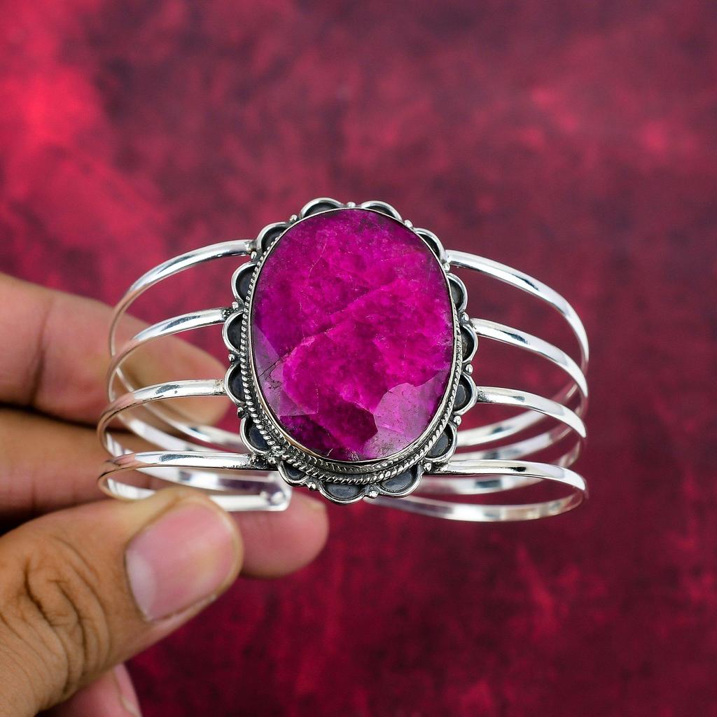 Rubin Zoisit Armreif Edelsteinschmuck, 925 Sterlingsilber massiv handgefertigter Armreif, neuestes Design Manschettenschmuck