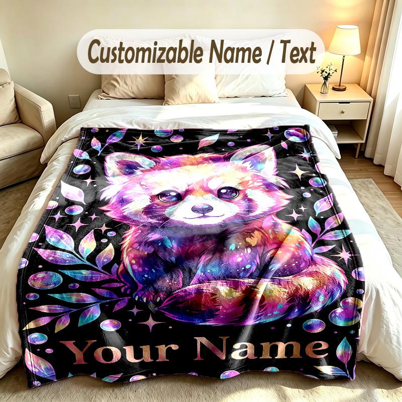 Bear Panda Theme Soft Blanket Personalized Custom Name Text Print Warm Blanket Home Sofa Bedroom Decor
