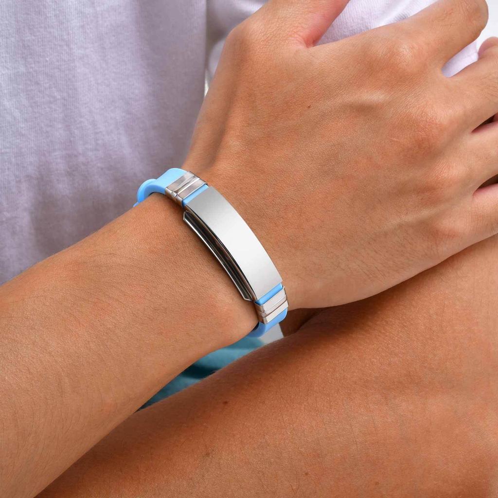 Vnox Bracelet en Silicone Réglable Personnalisable avec Plaque en Acier Inoxydable, Bracelet Souple en Caoutchouc pour Homme