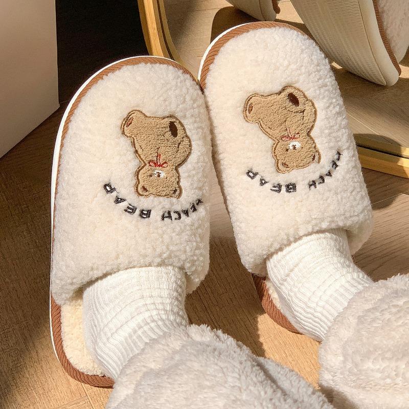 Cute Cartoon Cotton Slippers Men's Autumn and Winter Indoor Home Velvet Warm New Couple Fluffy Slippers