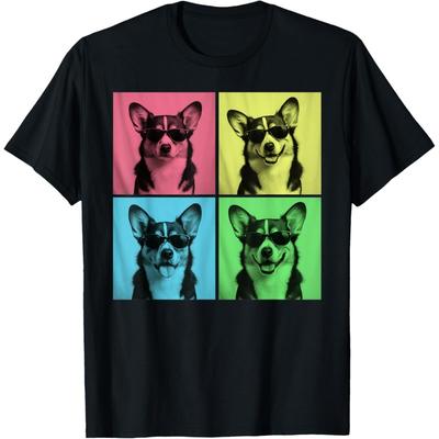 Corgi Pop Art Zabawny Miłośnik Psów Trójkolorowy Corgi Photo Booth Koszulka dla Mężczyzn Kobiet Dzieci