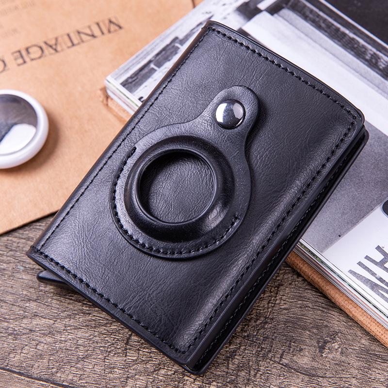 RFID Tracker AirTag Case: Carbon Fiber & Leather Money Clip Card Holder