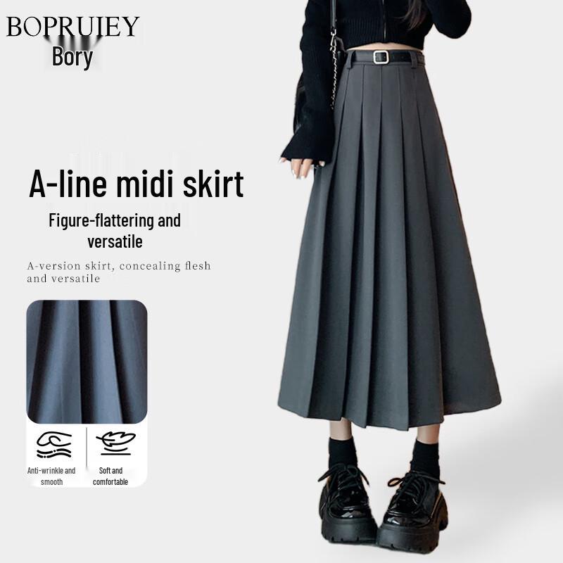 

Women s High-Waist Pleated Wool Blend Midi Skirt M