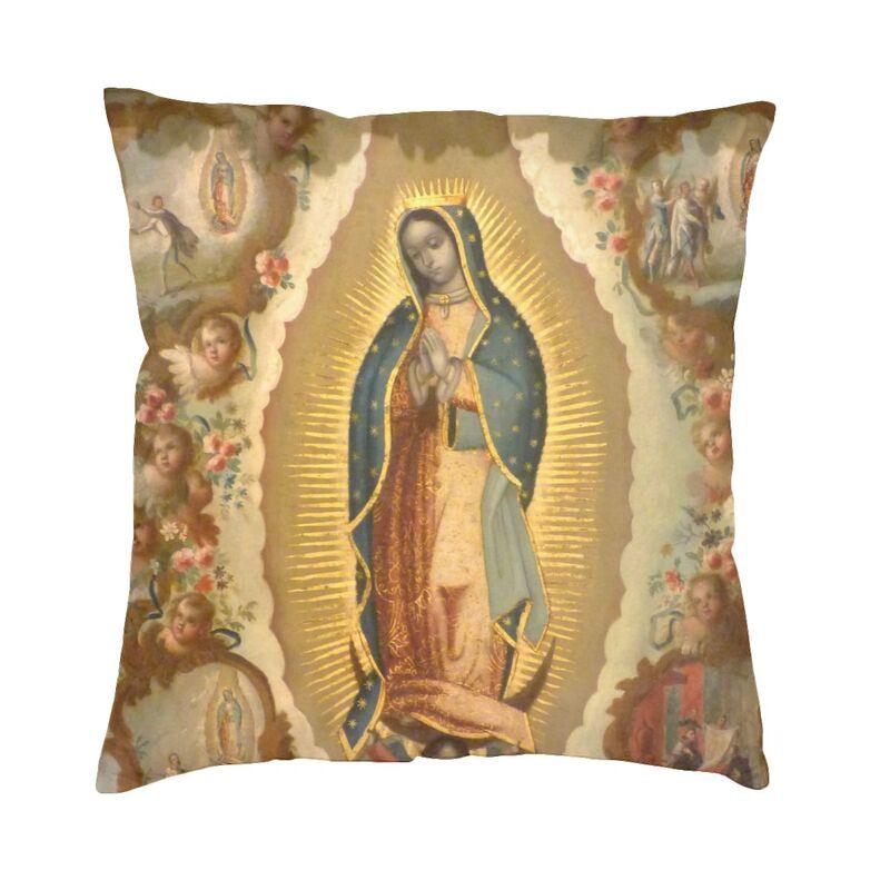 Virgin Of Guadalupe Square Pillow Cover Home Decorative Mexico Catholic Virgin Mary Cushion Cover Throw Pillow for Car Printing 30x30cm 12x12in