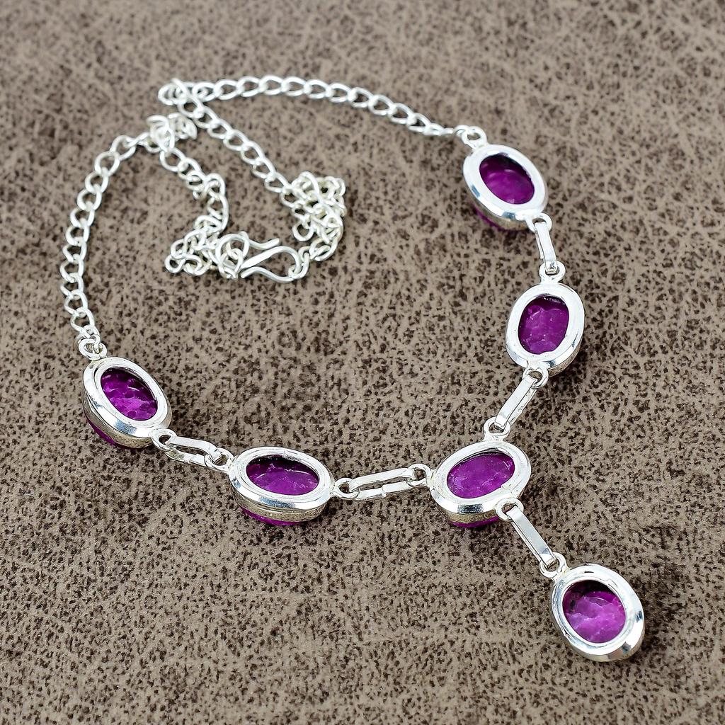 Red Jade Gemstone Handmade 925 Sterling Silver Jewelry Necklace 18" KKG-405