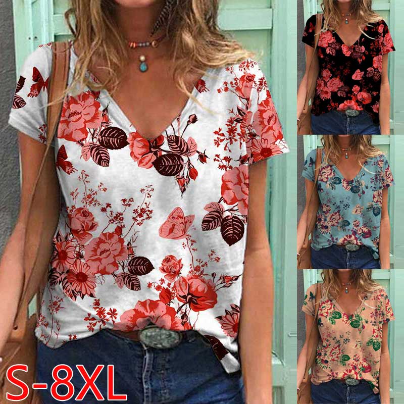 Buy Summer Clothes Women's Fashion Casual V Neck Short Sleeve Tops