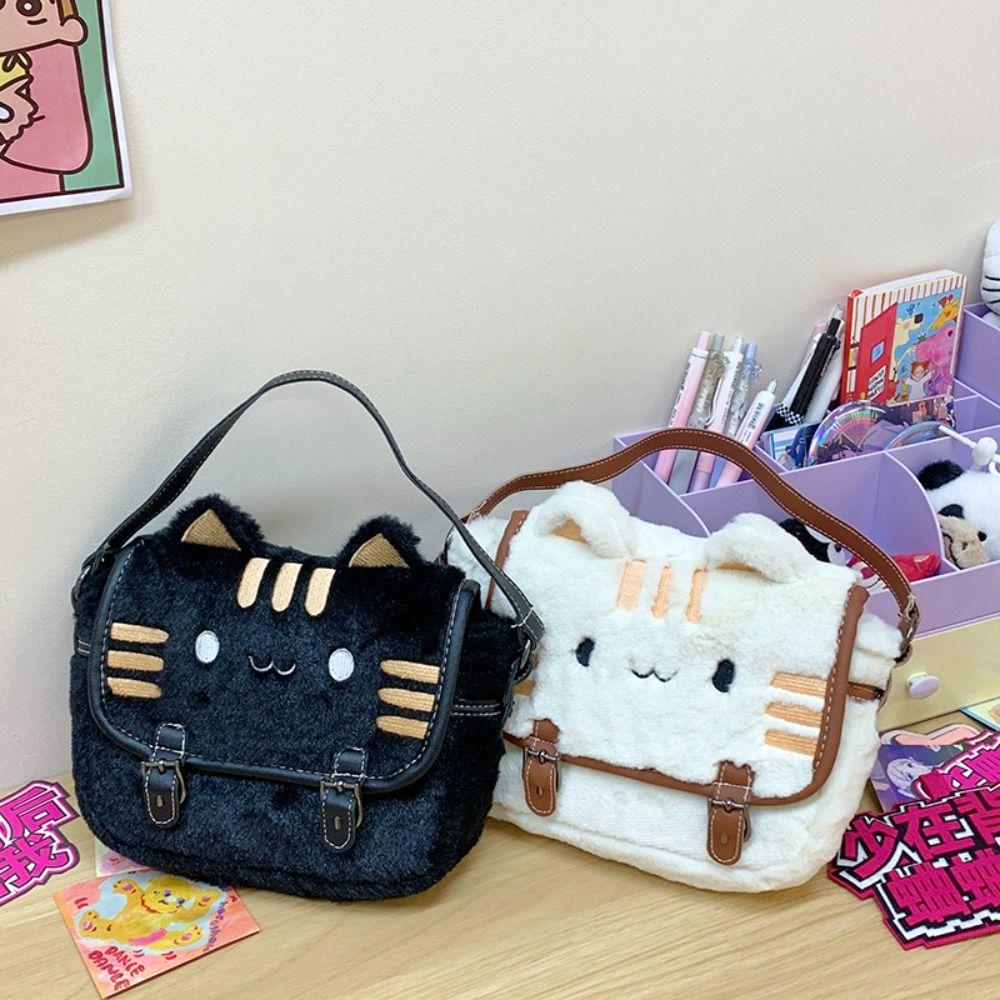 

Storage Bag Plush Doll Handbag Cute Kitty Crossbody Bag Soft Cat Shape Plush Bag Women Female чорний