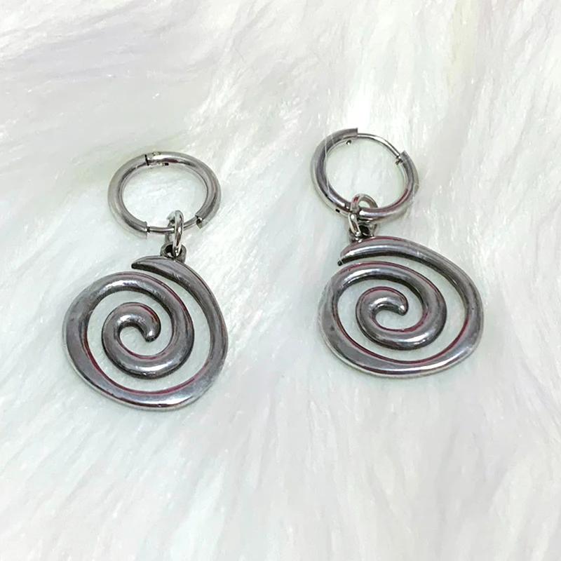 Goth Stainless Steel Swirl Hoop Earrings Korean Cute Punk Fashion Accessories for Women