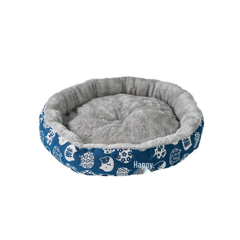 All-Season Cotton Linen Pet Bed - Round Cushion Nest for Cats & Dogs