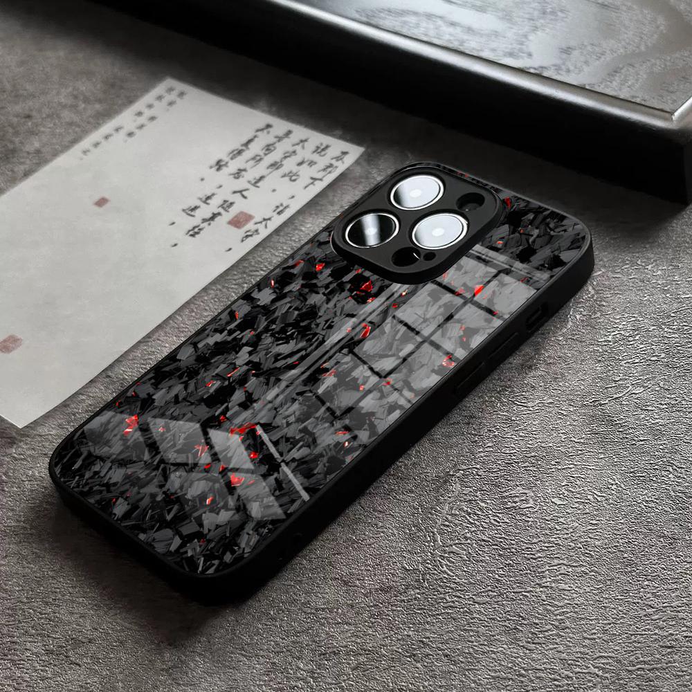 TPU kryt na telefon z uhlíkových vláken a kovaných uhlíkových vláken pro iPhone 16 Pro Max 15 Plus 14 Pro 12 11 13 Mini X XR XS Max 8 Plus SE Skleněný kryt