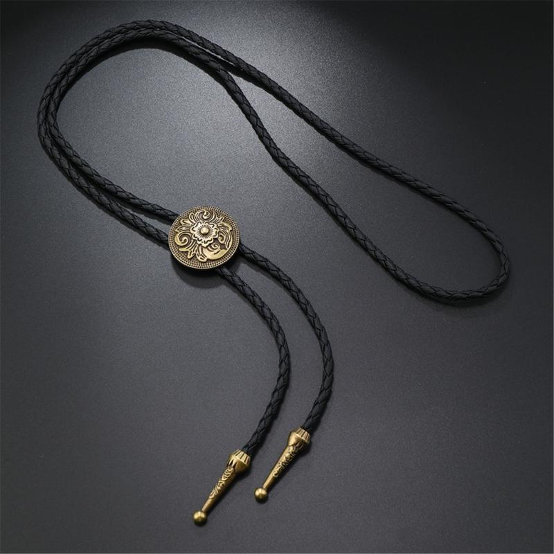 Colier Bolo Tie Western pentru Bărbați și Femei, Accesoriu de Gât din 2 Piese cu Șnur PU Împletit cu Glisoare Reglabile pentru Stil Zilnic