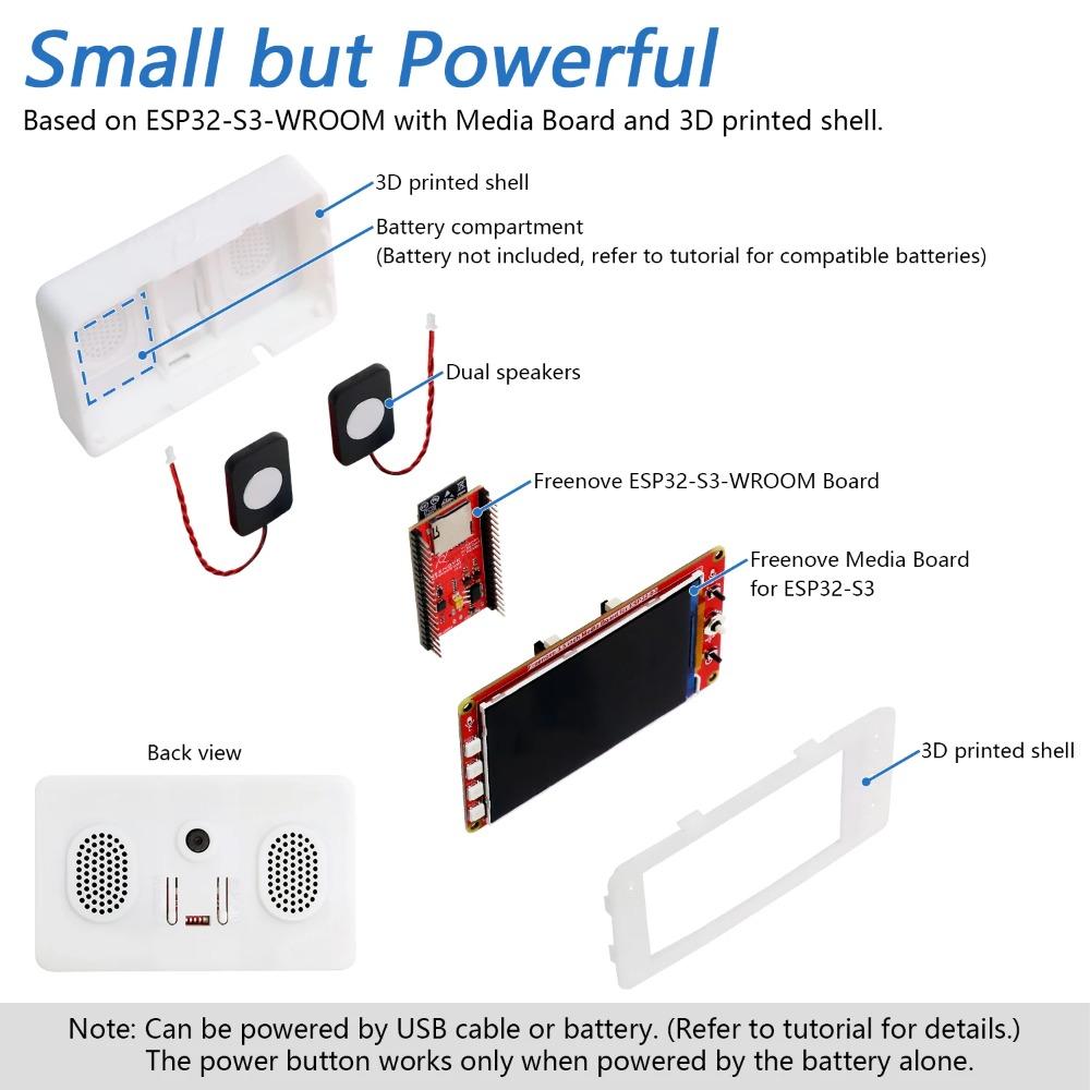 Freenove Media Kit for ESP32-S3 ESP32 S3 CAM 3.5 Inch, OpenAI / XiaoZhiAI, Dual-core 32-bit 240 MHz, Dual Speakers & Microphones