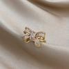 1PC luxury gold-plated synthetic zircon bow ring, with sweet and cool three-dimensional design, niche light luxury fairy style accessories