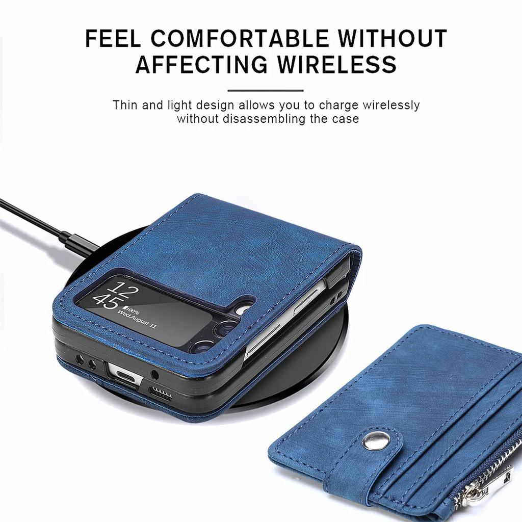 Odpinany Retro Skórzany Portfel na Zamek Składane Etui do Samsung Galaxy Z Flip 7 FE 6 5 4 5G Flip4 Flip3 Uchwyt na Karty Pokrowiec na Telefon