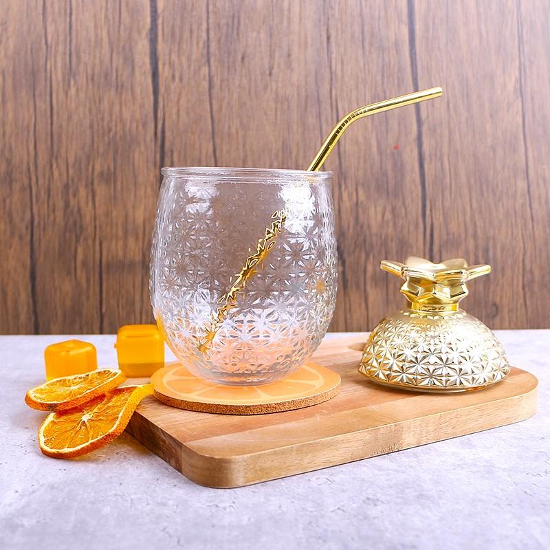 

Trendy Pineapple-Shaped Glass Cup with Golden Lid & Straw for Cocktails 2025 Stylish Beverage Cup for Home Parties 401-500ml чистый