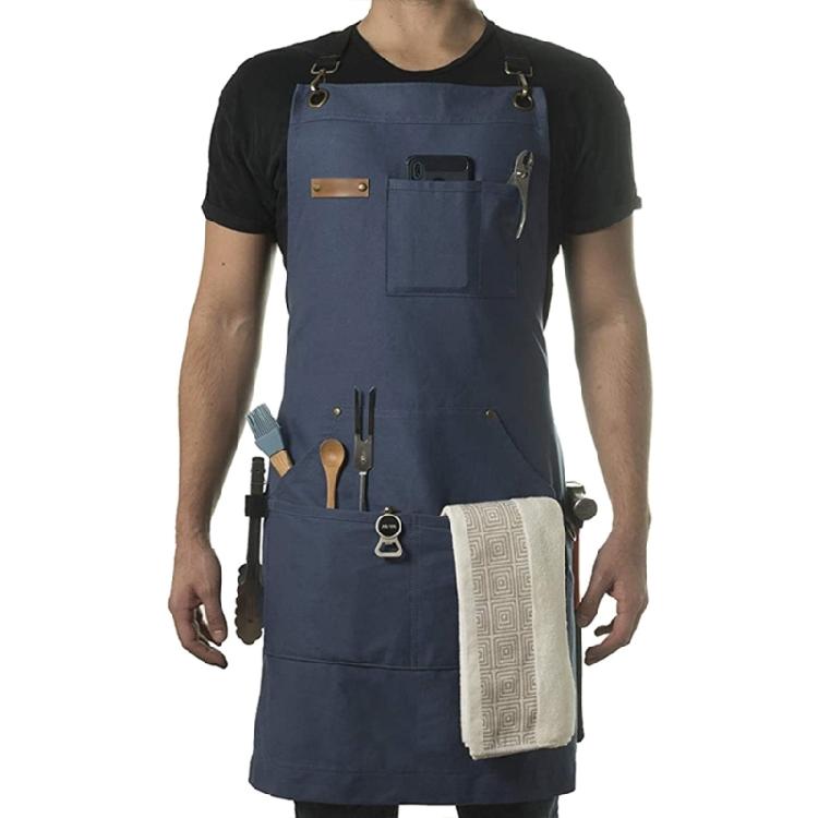Robuste Arbeits-Schürze, Baumwoll-Canvas, Verstellbare Kreuz-Rückenbänder, Unisex