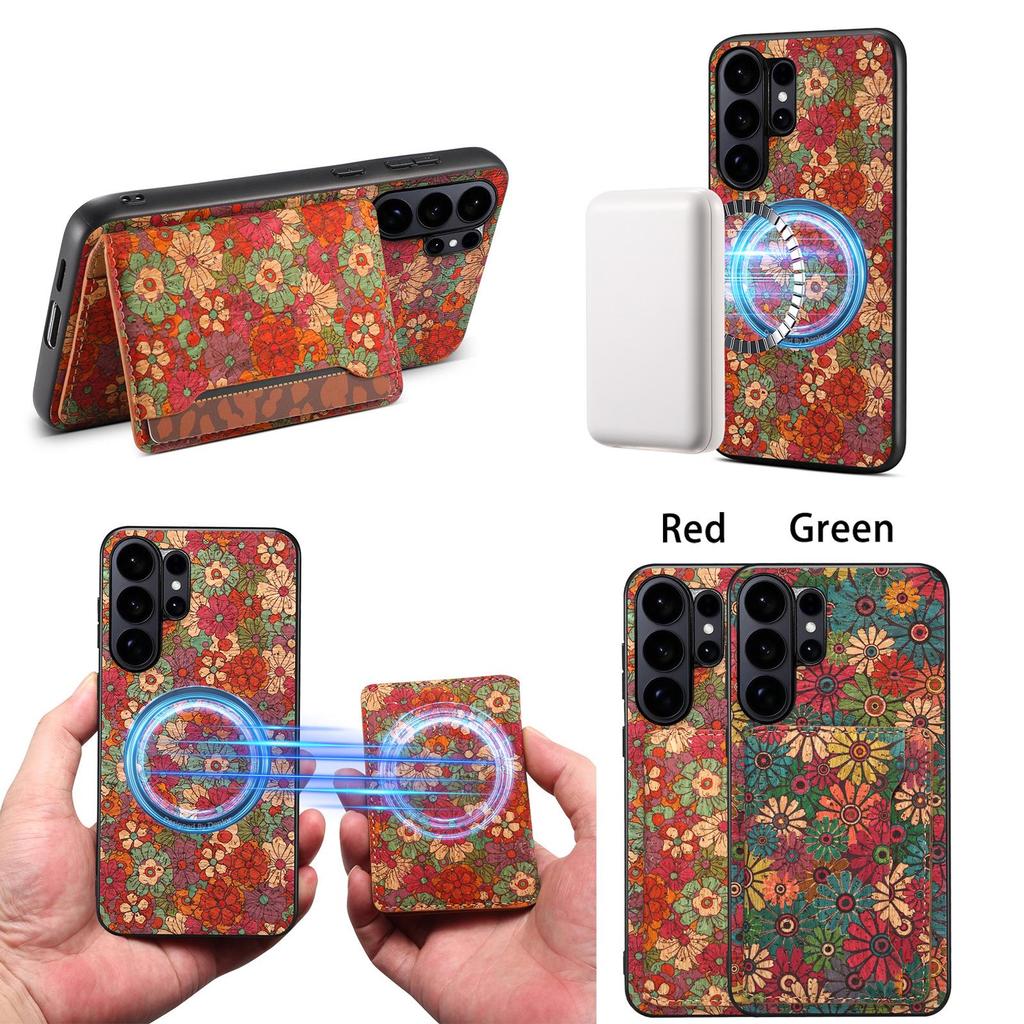 Samsung S26 Ultra Floral Magnetic Leather Case with Card Slot - Fits S23, S24 FE, S25