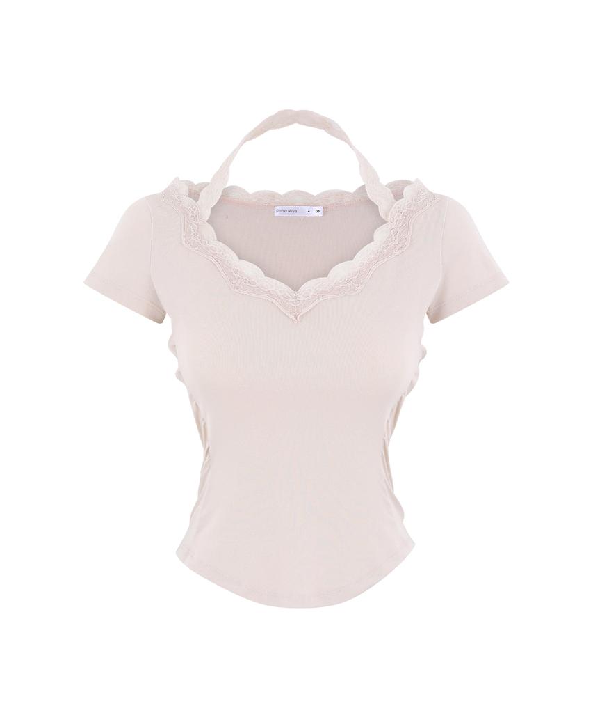 Leijeumiya Lily Halterneck Lace Top [Baby Pink]