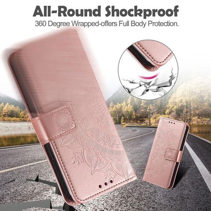 Coque de Protection - BOOLING - Samsung Galaxy A17 5G/4G - Cuir Synthétique Mandala Rose - 2 Vitres