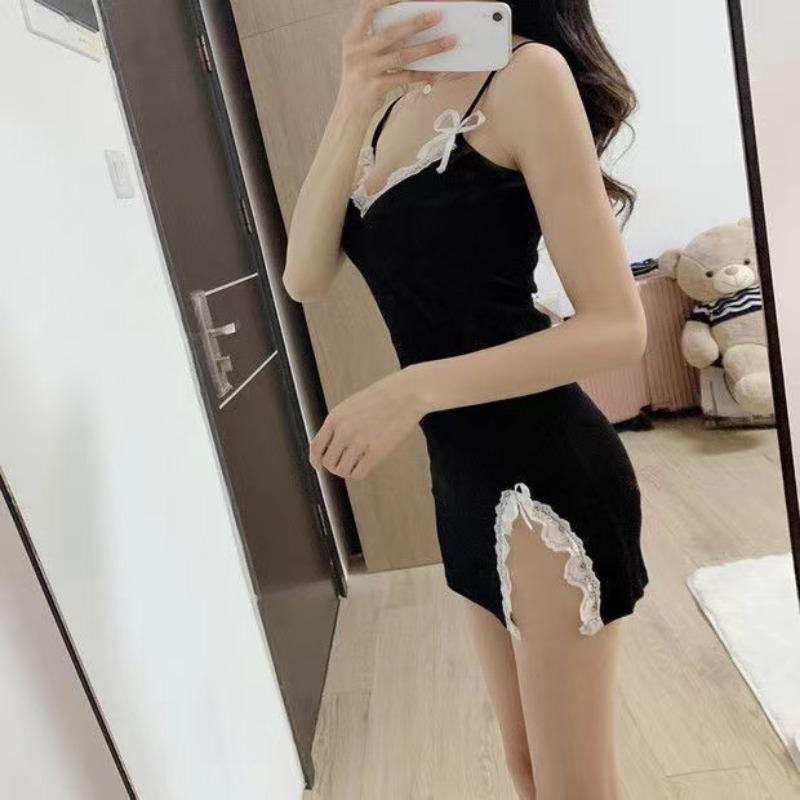 Dámské krajkové sexy noční šaty Dámské sexy noční košilky s mašlí Noční oblečení Jarní Letní Noční spací šaty Dámské pyžamové šaty