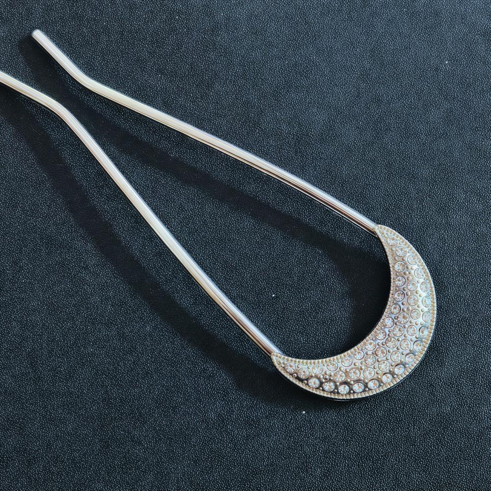 Elegant Blue Crystal Flower Hair Combs Pins Women Daily U-shaped Hairpin For Bun Hairstyle Female Hair Updo Pin Accessories Gift
