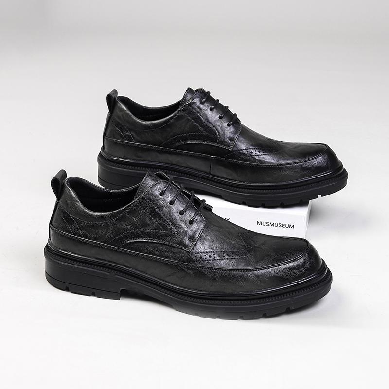 Zapatos Mocasines de Cuero Genuino de Plataforma Gruesa para Hombre Estilo Harajuku Coreano Streetwear Business Casual Boda Zapatos de Cuero para Hombre