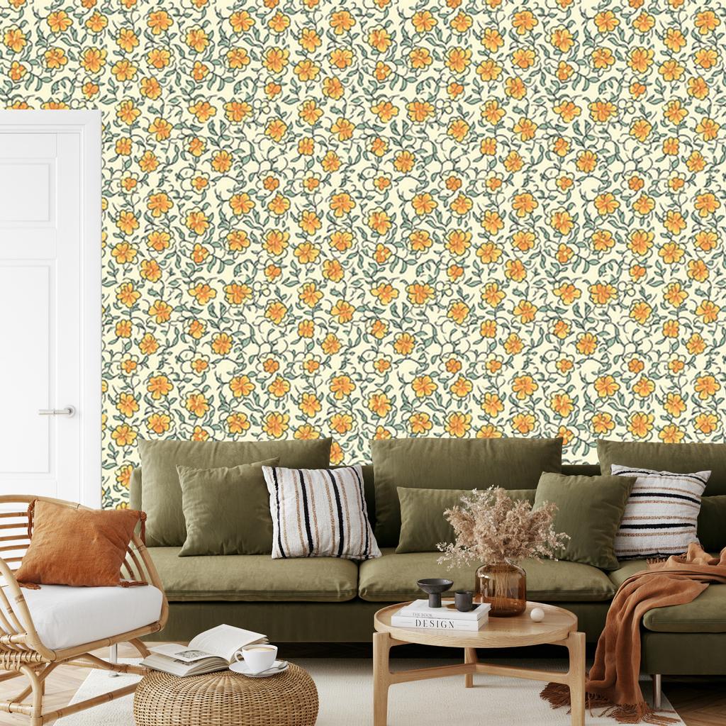 Beige, Cream and Gold Flowers Wallpaper for Living Room and Bedroom 50x1000