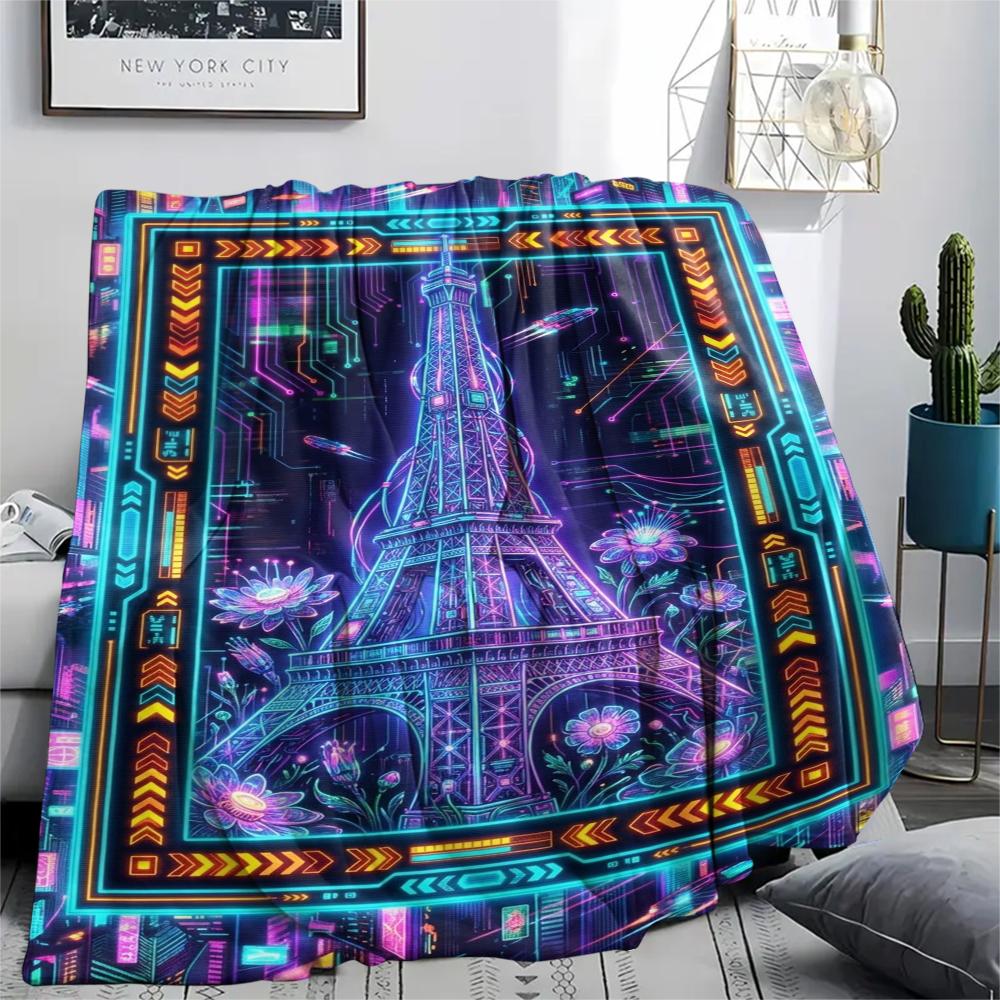 Paris Eiffel Tower Print Flannel Blanket, High quality Comfortable for All Seasons, Home Decor, Warmth and Comfort, Perfect for Christmas Gifts86